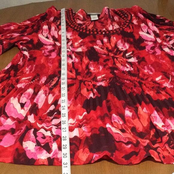 Catherine's Colorful Sheer Crinkle Stretch  Bell Sleeve Tunic Top 2X (22-24) - Picture 15 of 16